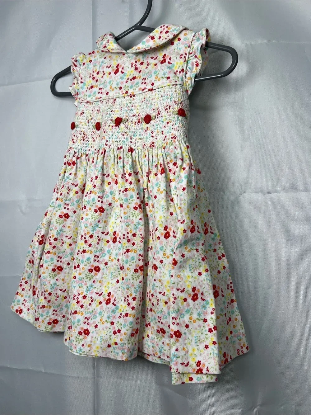 Laura Ashley Floral smocked dress with rose embroidery pink and white 9 months